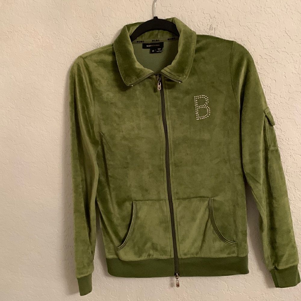 BCBG Maxazria Green Velour Suit Jacket Size M